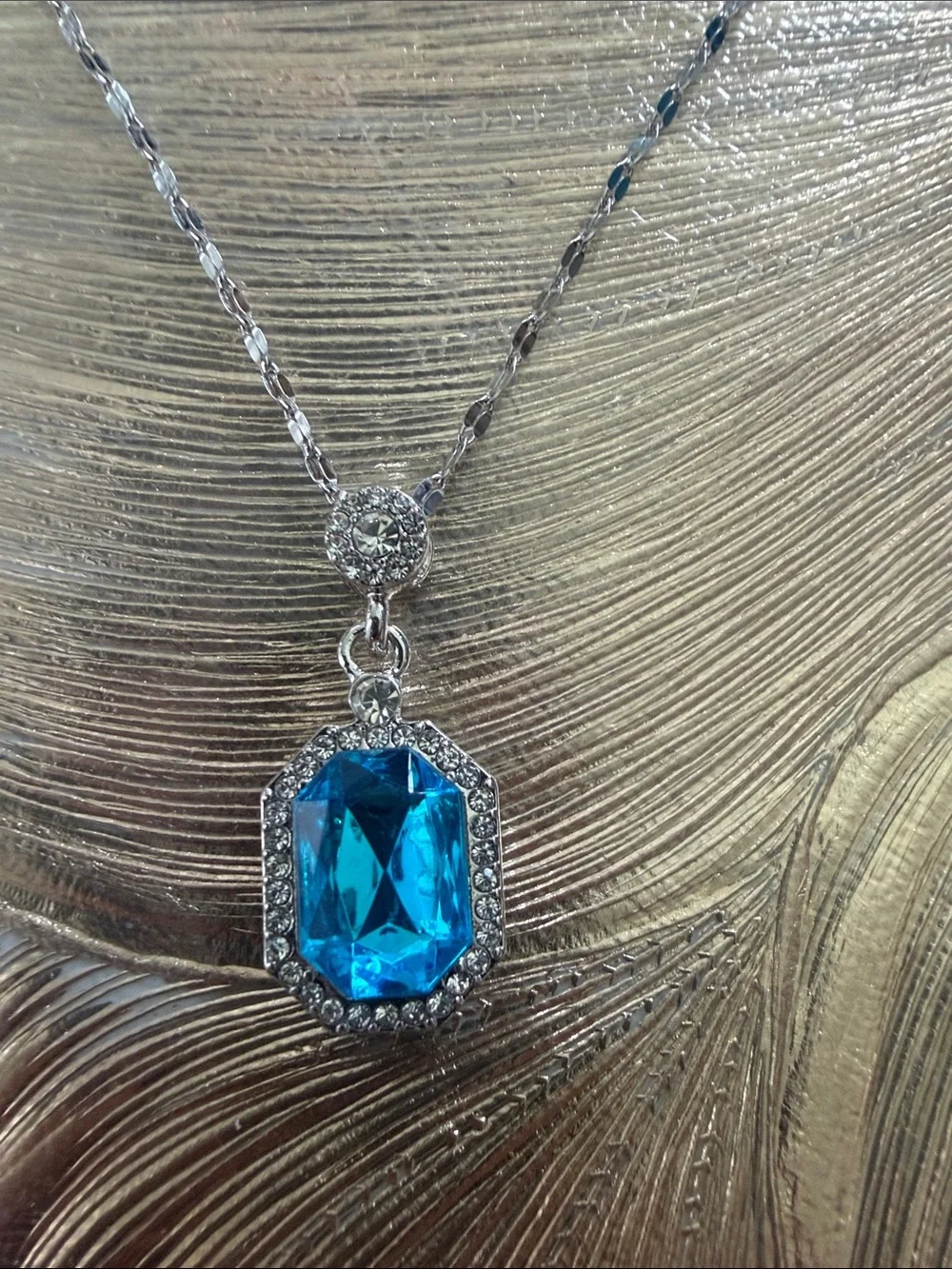 Sterling-Style Silver Necklace with Vibrant Blue Octagon Pendant